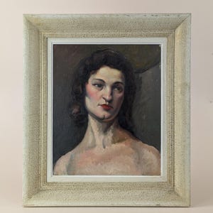 Vintage French Portrait Oil Painting, Oil On Canvas Of Lady Circa 1940, Original Wall Art