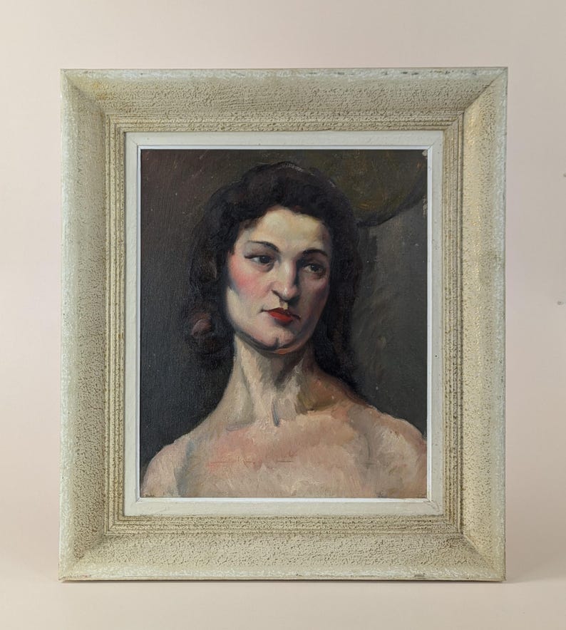 Vintage French Portrait Oil Painting, Oil on Canvas of Lady Circa 1940