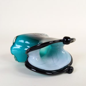 Vintage Green And Black Italian Murano Italy Glass Flared Purse Shaped Flower Vase image 7