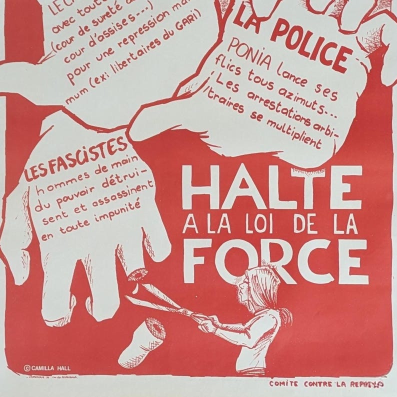 Vintage French Protest Poster, 1960s Student Protest Anti Fascist Anarchist Movement Art image 4