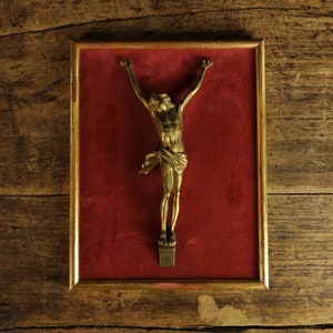 Vintage French Crucifix, Jesus Christ Cross, Vintage Gilded Crucifix, Vintage Religious Decor, Vintage Christian Decor, Framed Wall Crucifix
