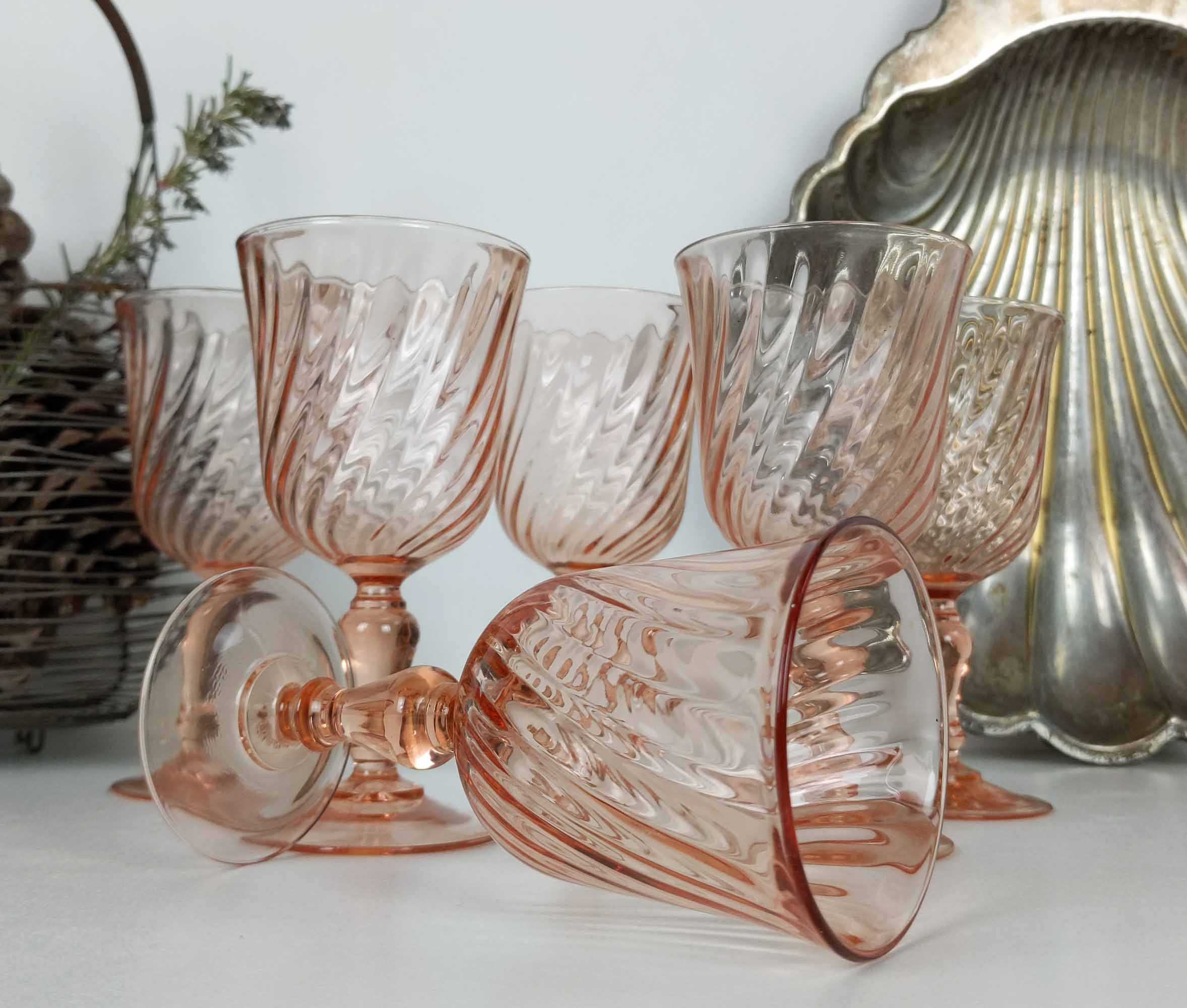 Ensemble de 5 Grands Français Verres à Vin Pink Swirl, Home Bar Swirl Glass Cocktail Glasses