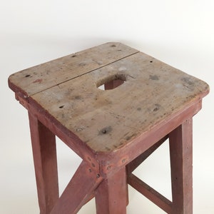 Primitive Antique 1920s Rustic French Four Leg Wood Stool For A Machinists Atelier In Wabi Sabi Style image 2