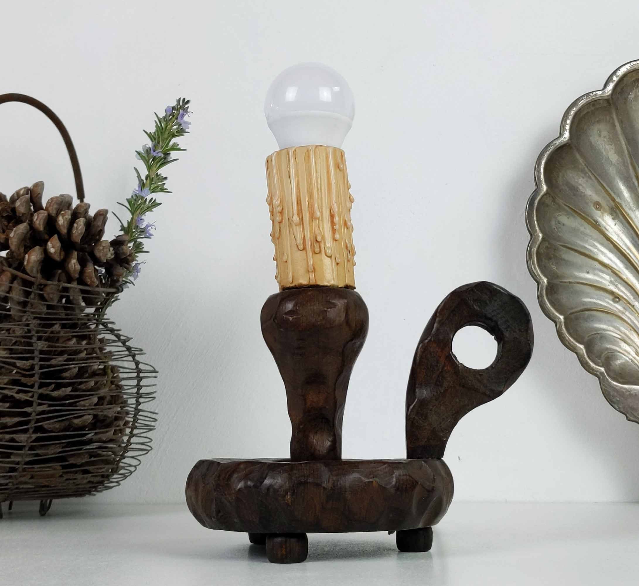 Lampe de Table Rustique Français Support Bougie, Lumière Électrique Lanterne Boho Des Années 70, Écl