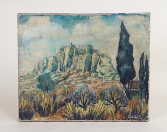 Antique French Oil On Canvas Landscape Painting Of Les Baux De Provence France Signed by Artist Mario Solari