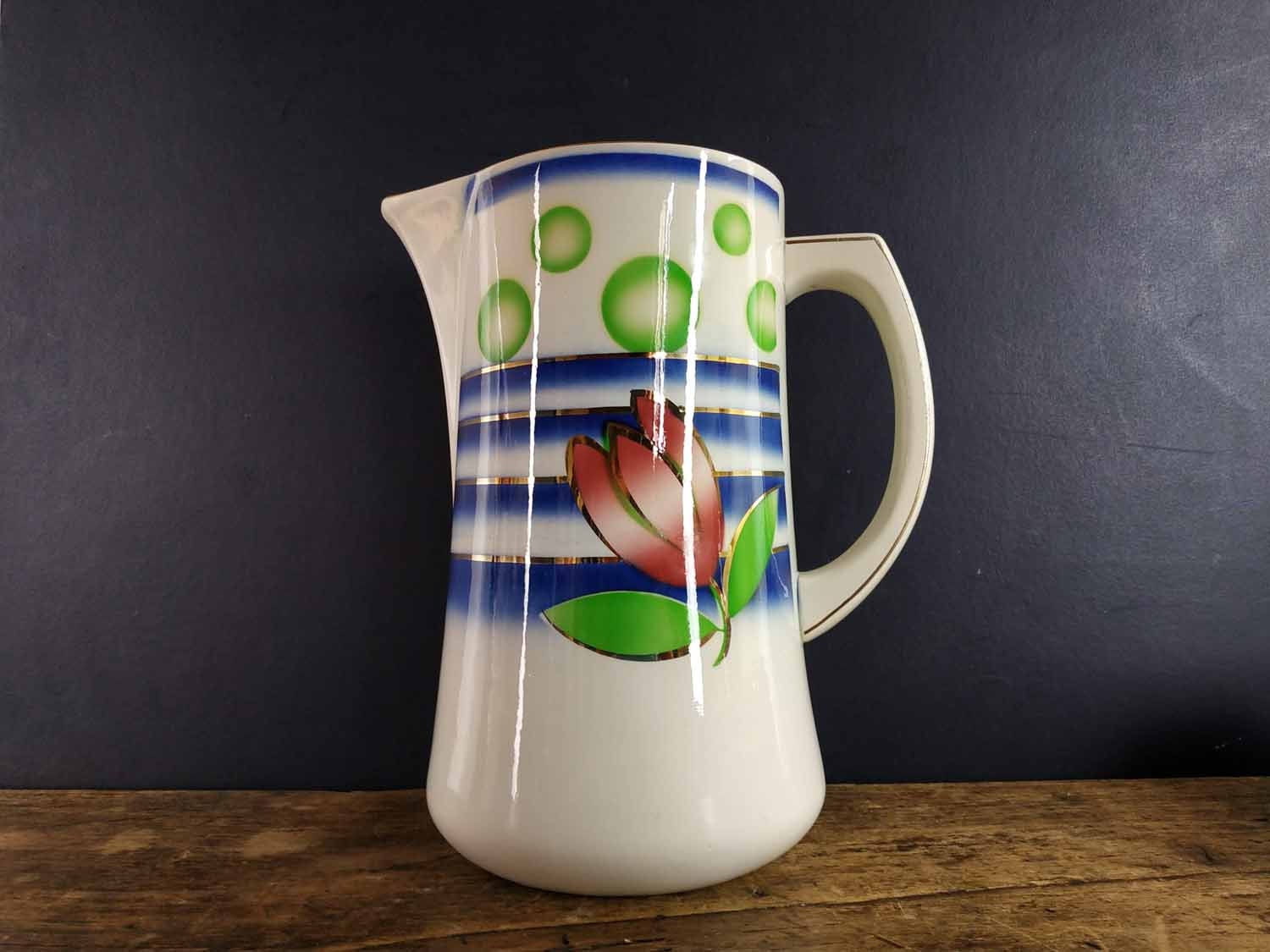 Grand Français Ironstone Cruche, Pichet en Sarreguemines, Digoin Poterie, Vintage Poteries Pichet, C