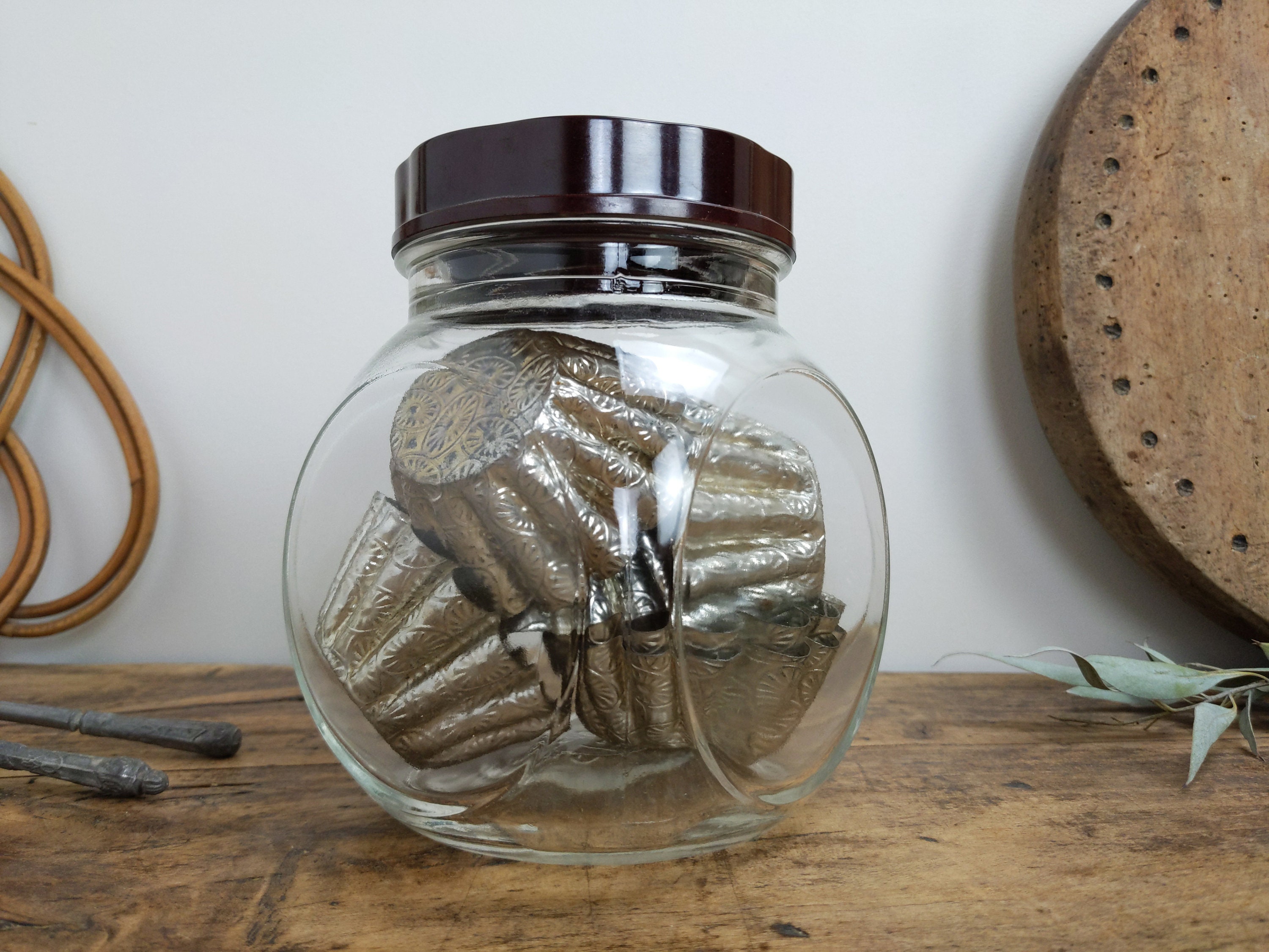Français Pot de Bonbons en Verre avec Couvercle Bakélite, Récipient Cuisine Verre, Rangement Rustiqu