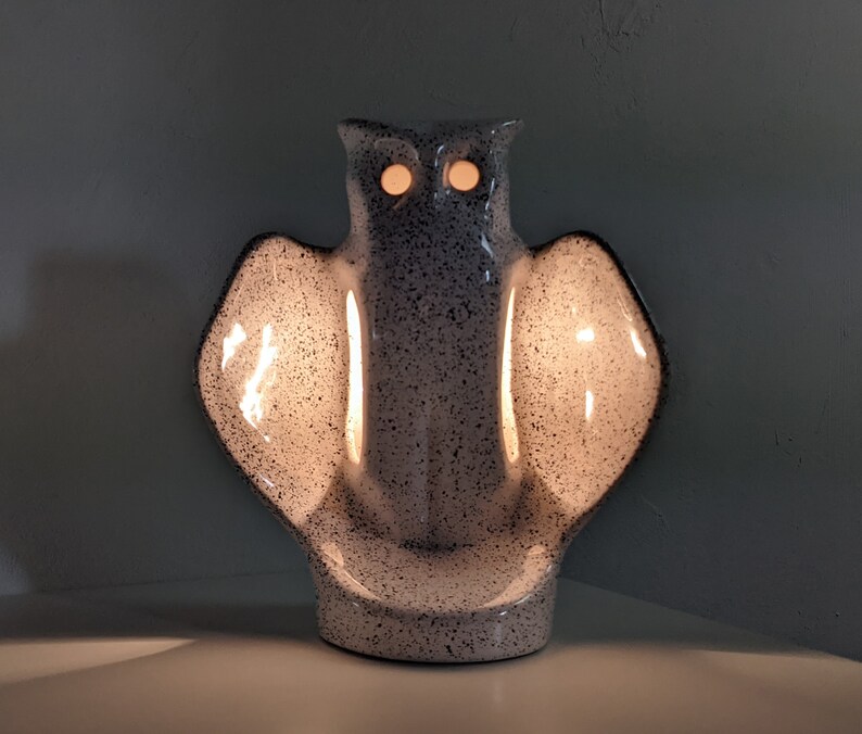 Vintage Ceramic Owl Lamp, 1980s French Table Lamp, Owl Lovers Gift, Original Bedroom Lighting, Pottery Animal Light image 2