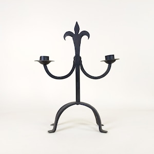 Large French Wrought Iron Hand Forged Iron Candle Holder Chandelier, Large Rustic Fleur De Lys Candlestick From France image 1