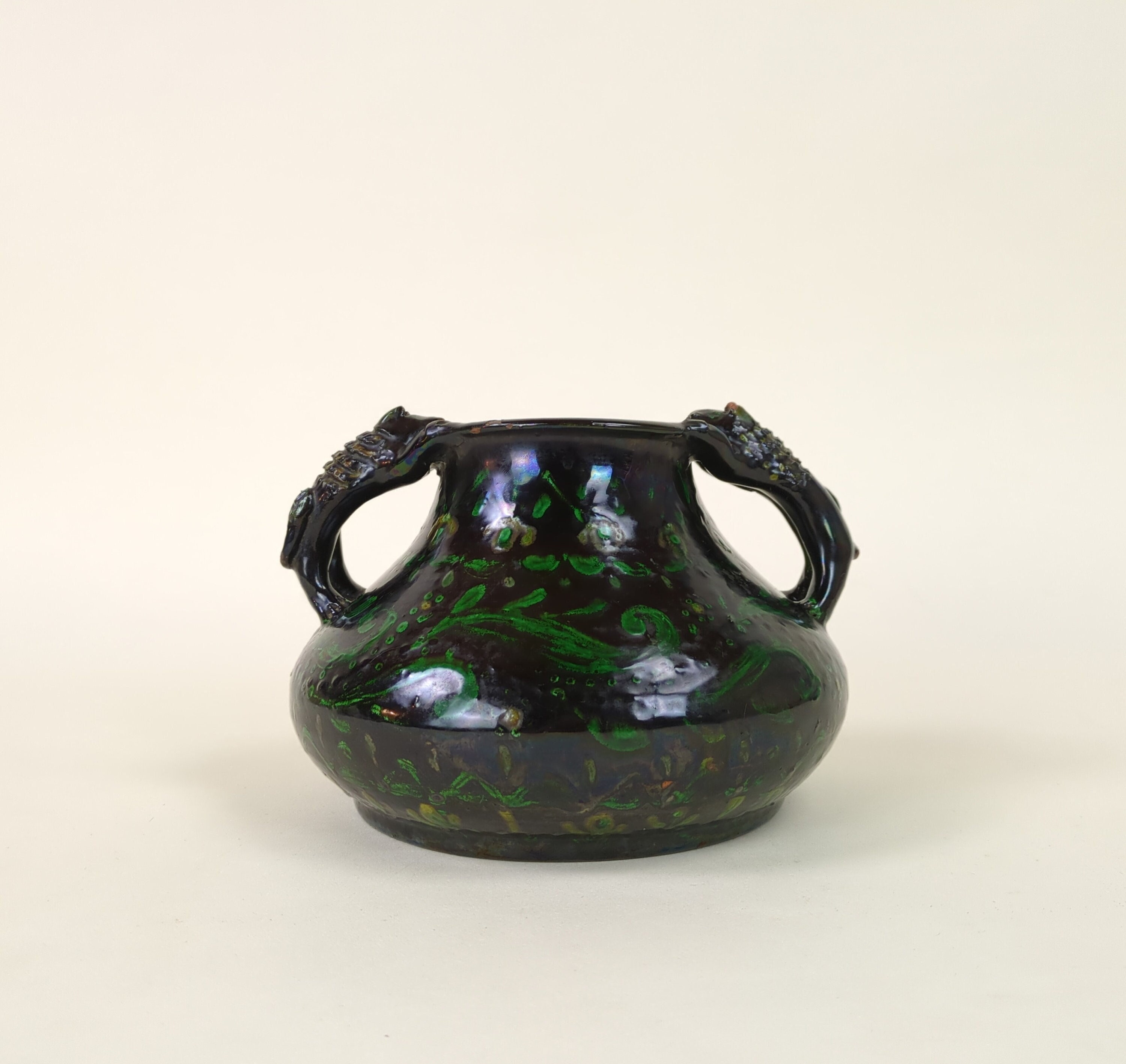 緑と黒の陶器花瓶 花瓶 陶器 花器 フラワーベース 和陶器ベース 黒釉土瓶型