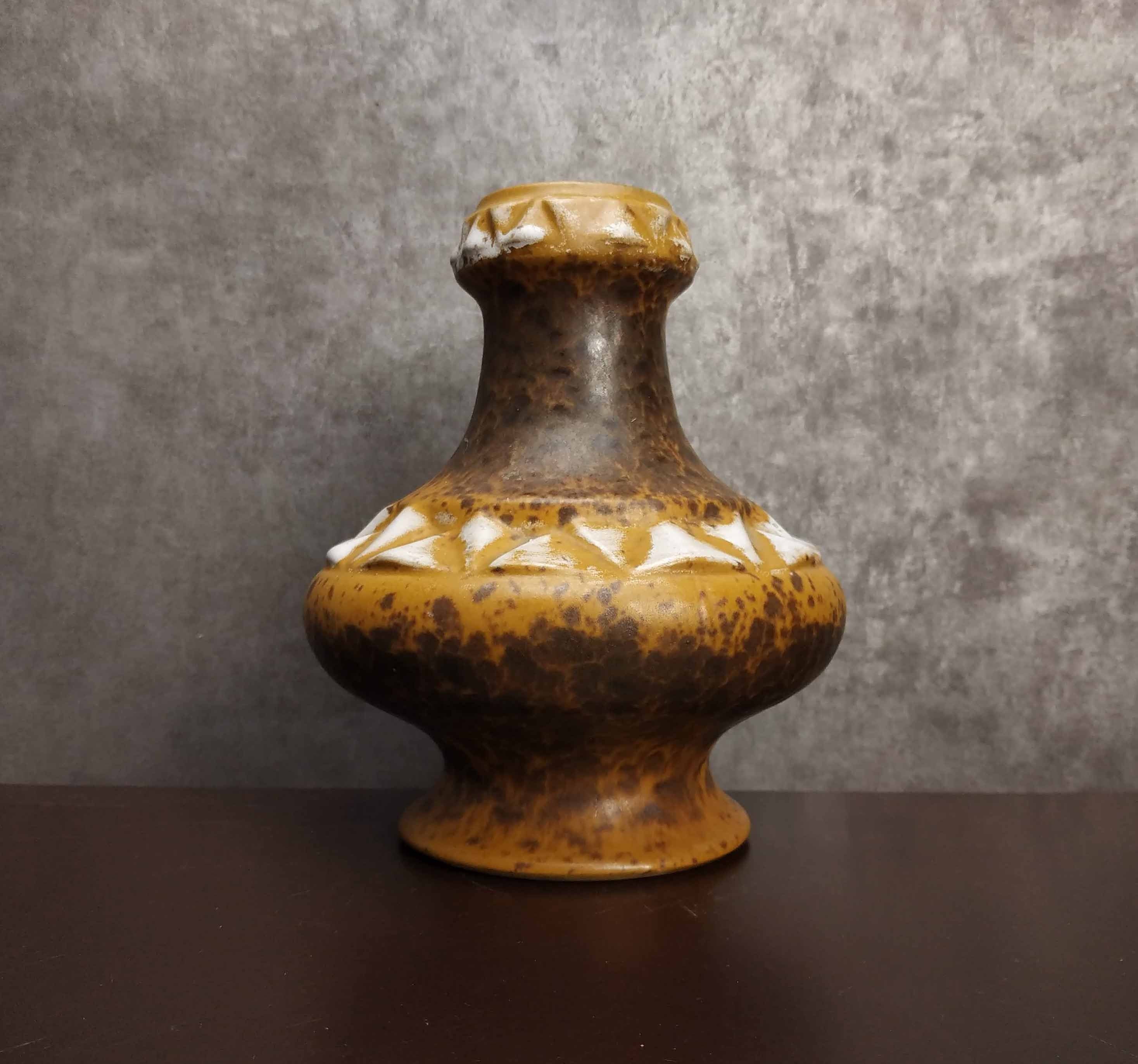 Fat Lava Vase, Vintage East Germany Strehla Keramik Earthenware Ceramic Vase , Mid Century Pottery W