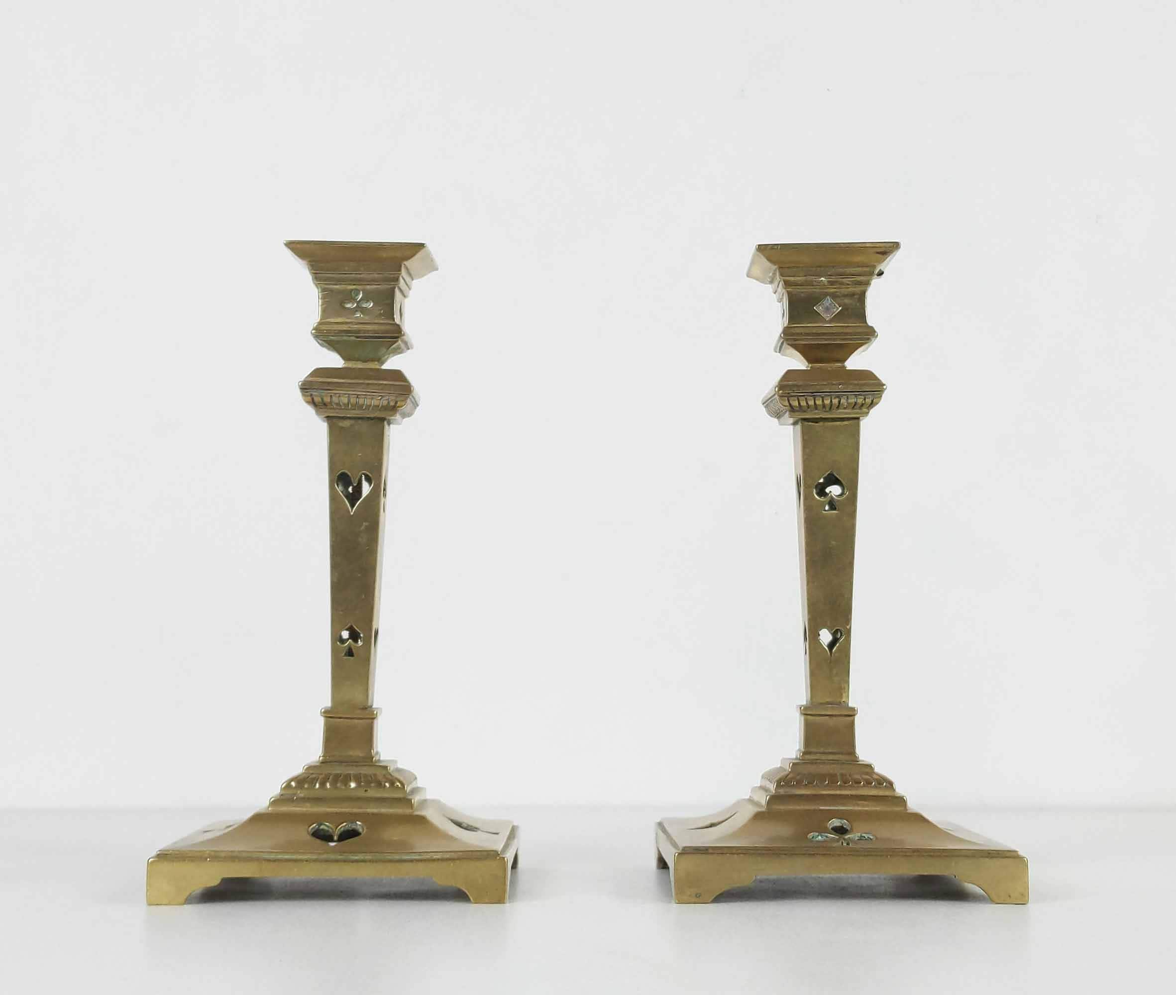 Paire de Chandeliers en Bronze, Original Français Deck Of Cards Candlestick Holder, Gift For Poker L