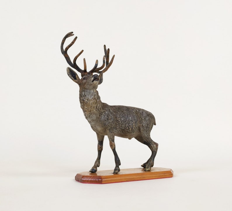 Antique Vienna Austria Bronze Deer Sculpture, Cold Painted GESCHÜTZT Bronze Animal Art Statue image 9