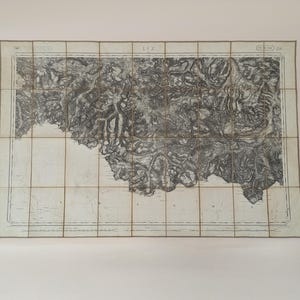 Mapa francés antiguo, mapa militar del siglo XIX de Luz, Tarbes y la campiña, mapa de tela plegable Lemercier de la década de 1860, regalo para coleccionistas de mapas