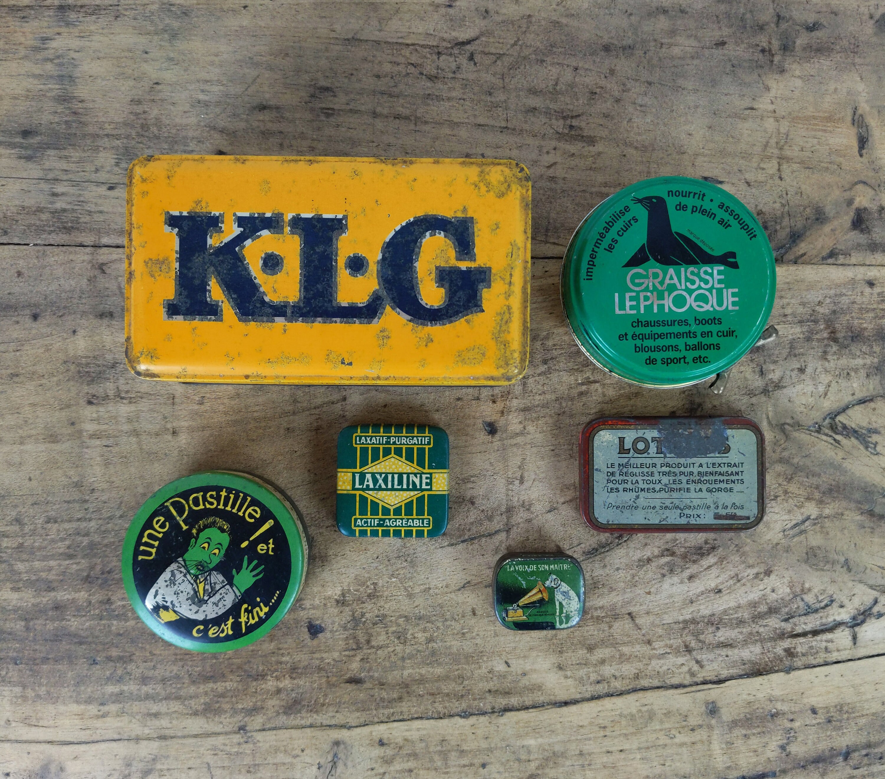 6 Boîtes de Médecine et Publicité Français Vintage Antiques, Collection Instantanée Pharmacie d'apot