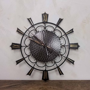 Junghans Starburst Battery Wall Clock, German Black and Gold Mid Century Clock, Battery Operated Black Metal Clock, Home Office Decor