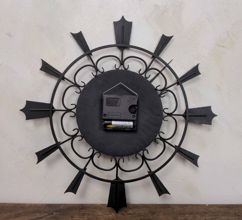 German Black and Gold Mid Century Clock Home Office Decor Battery Operated Black Metal Clock Junghans Starburst Battery Wall Clock