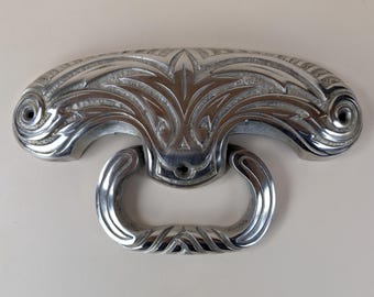 Heavy Art Deco Chrome Door Knocker French Cast Metal JCR Depose Front Door c. 1920