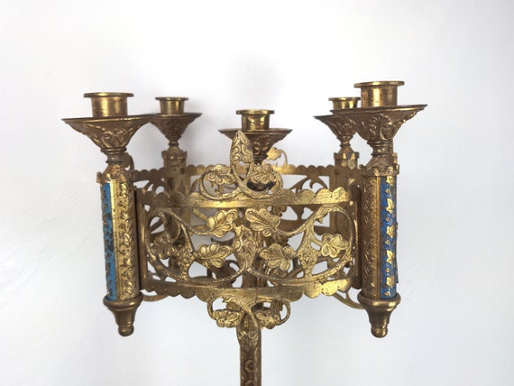 Antique brass church neo gothic altar candelabra candle holder religio