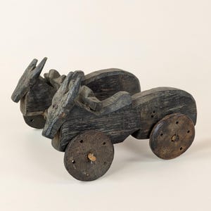 Vintage Indian Rajasthan Folksy Hand Carved Wood Nandi Bull Toy On Wheels, Original Wooden Wabi Sabi Folk Art Decoration, Rustic Home Decor