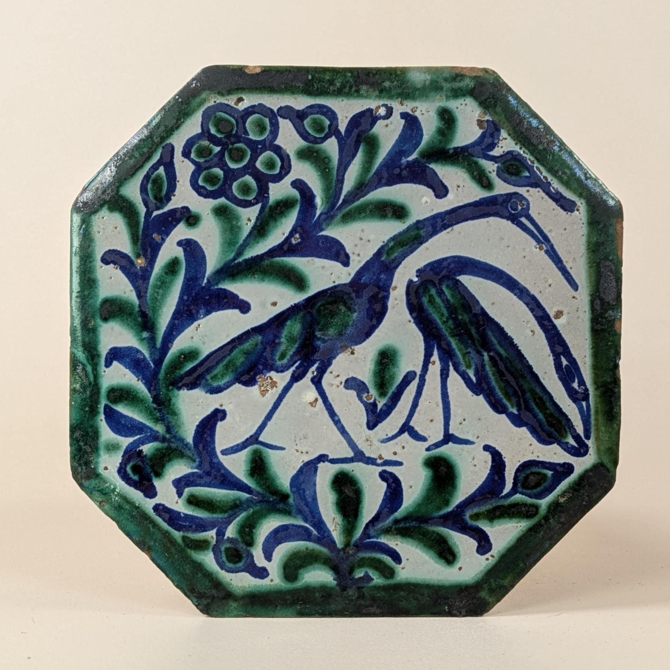 Antique Spanish Fajalauza Ceramic Tile Hand-painted 17th Century