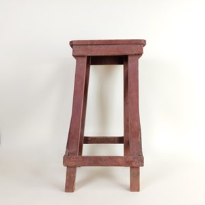 Primitive Antique 1920s Rustic French Four Leg Wood Stool For A Machinists Atelier In Wabi Sabi Style image 6