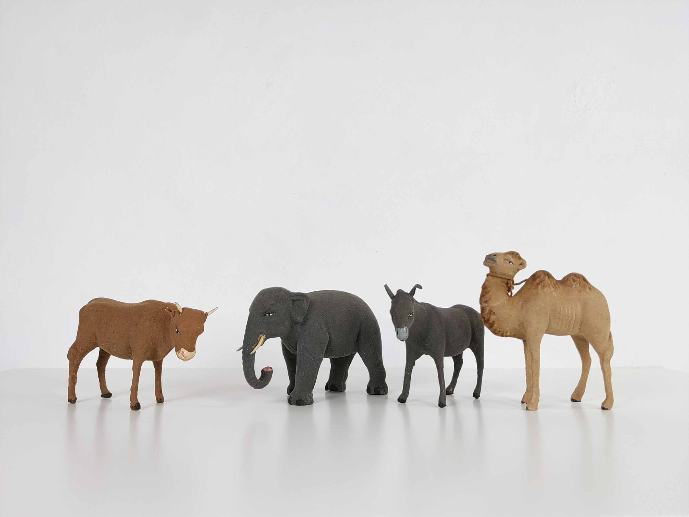 4 Vintage Français de La Craie Floquée à Main Crèche Santons d'animaux Par Devineau Figurines Religi
