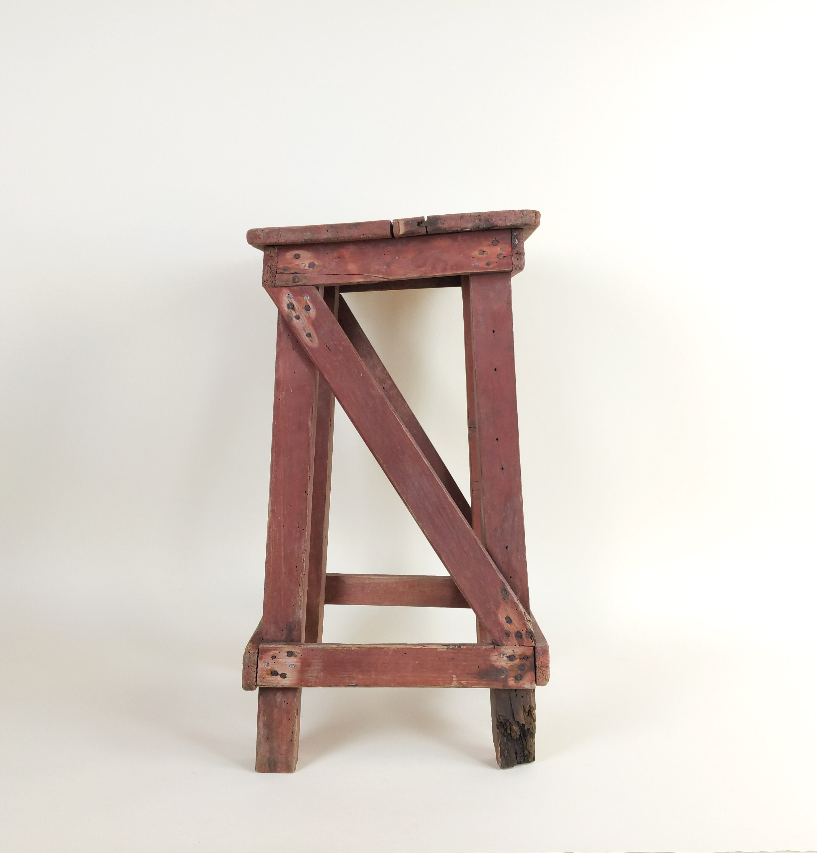 Primitive Antique 1920s Rustic French Four Leg Wood Stool for A ...