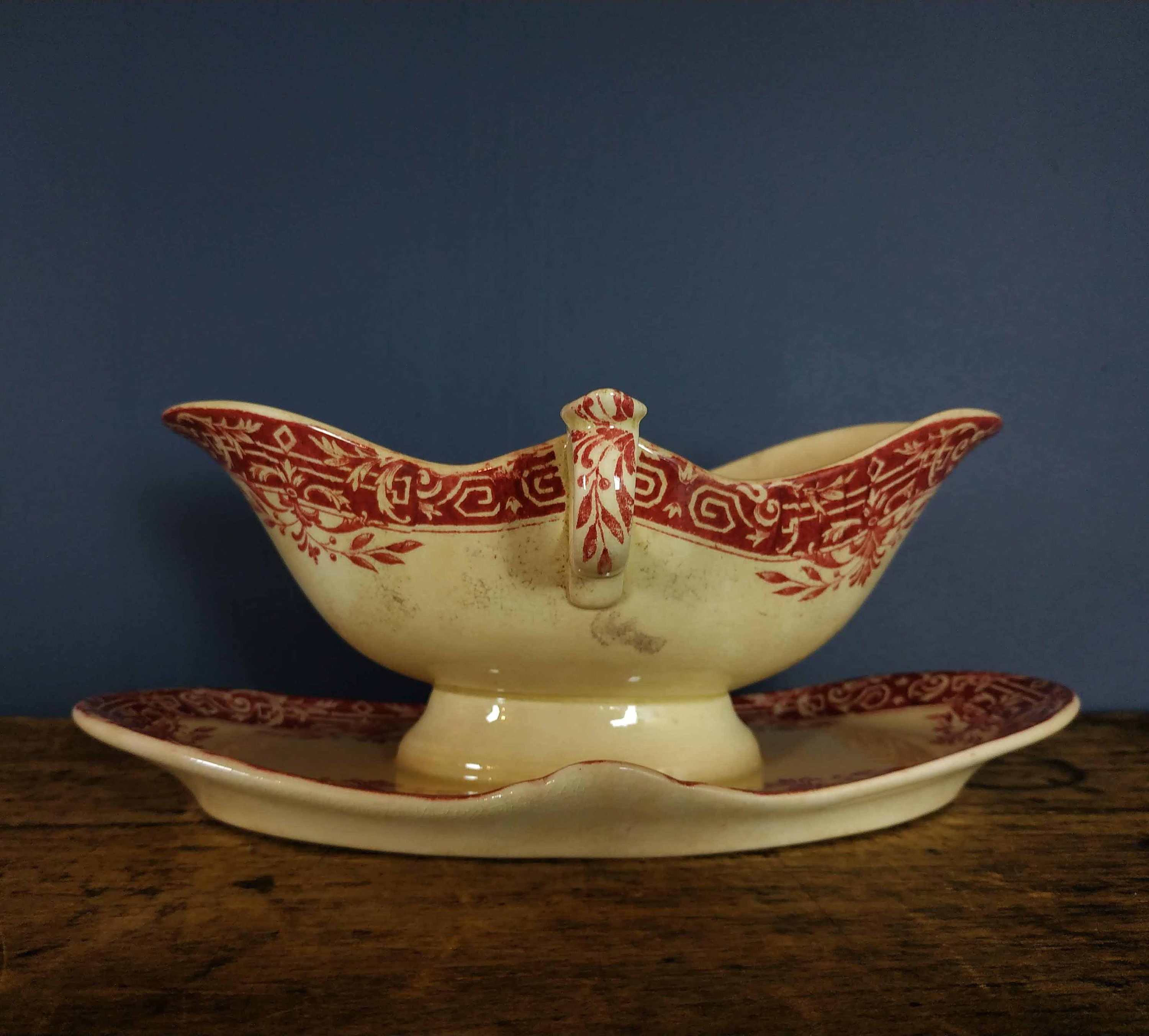 Français Ironstone Gravy Boat, Antique Français Transferware Pottery, Decorated Sauce Boat Dish, Tab