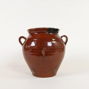 Antique Rustic French Ceramic Pottery Confit Pot With Handles Perfect For Farmhouse Or Provence Kitchen Decor