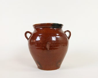 Antique Rustic French Ceramic Pottery Confit Pot With Handles Perfect For Farmhouse Or Provence Kitchen Decor