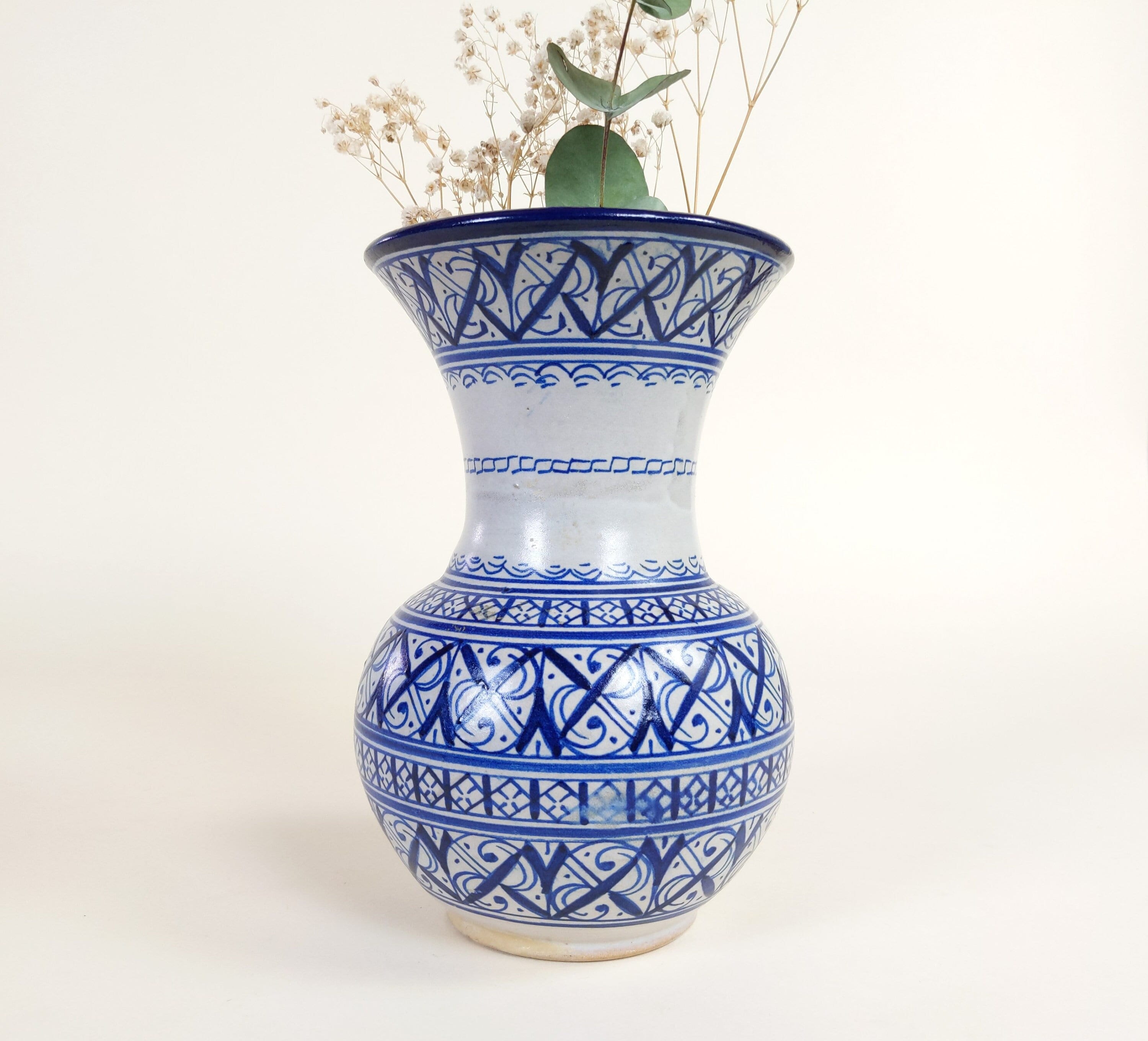 飾り壺 花瓶 モロッコ製 ハンドメイド 水色