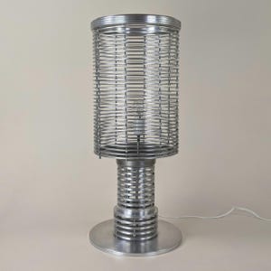 Huge French Brutalist Aluminum Table Lamp Modernist Design Industrial Lighting Minimalist Decor 1990s
