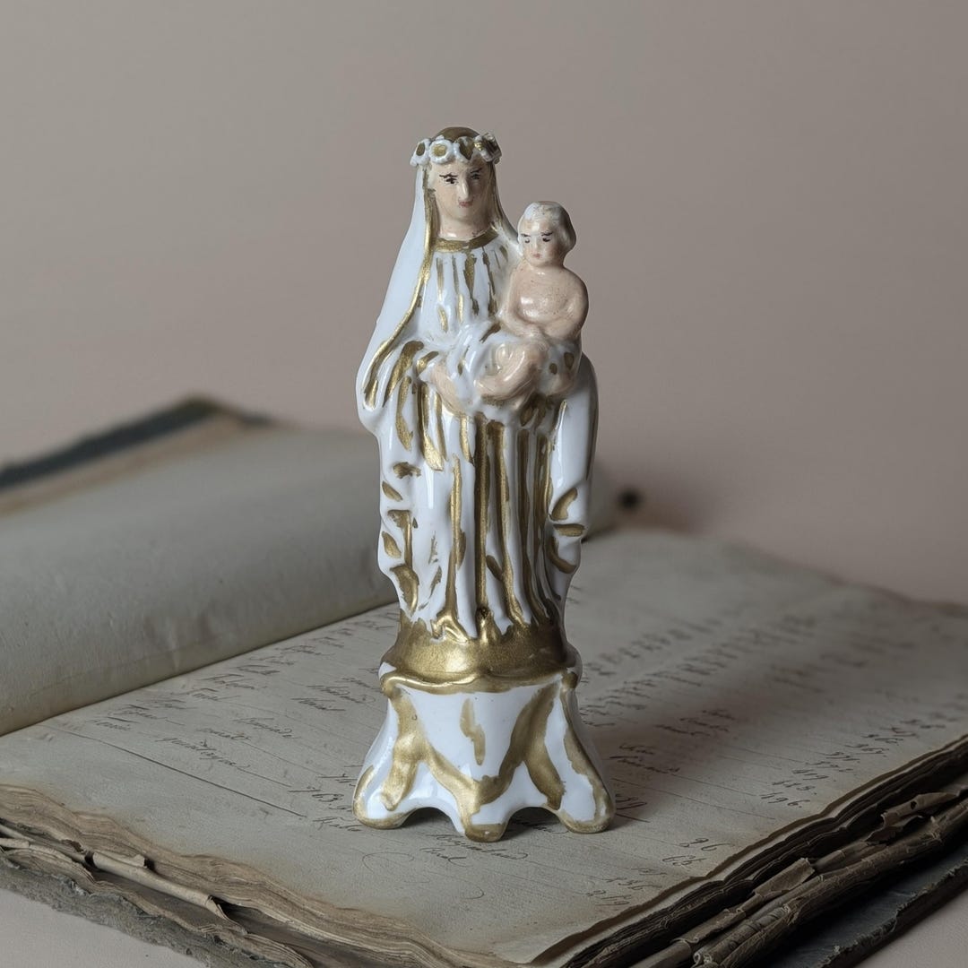 Antique Porcelain Madonna and Child Figurine, French Gilt Vieux Paris ...