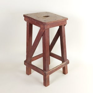 Primitive Antique 1920s Rustic French Four Leg Wood Stool For A Machinists Atelier In Wabi Sabi Style image 7