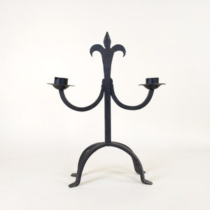 Large French Wrought Iron Hand Forged Iron Candle Holder Chandelier, Large Rustic Fleur De Lys Candlestick From France image 4