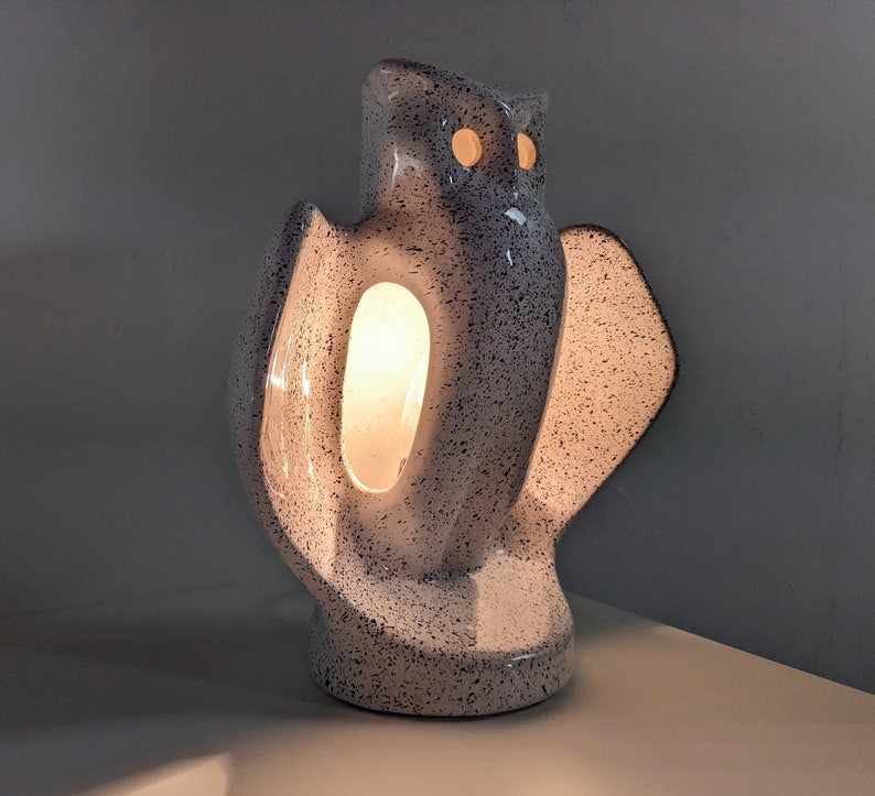 Vintage Ceramic Owl Lamp, 1980s French Table Lamp, Owl Lovers Gift, Original Bedroom Lighting, Pottery Animal Light image 9