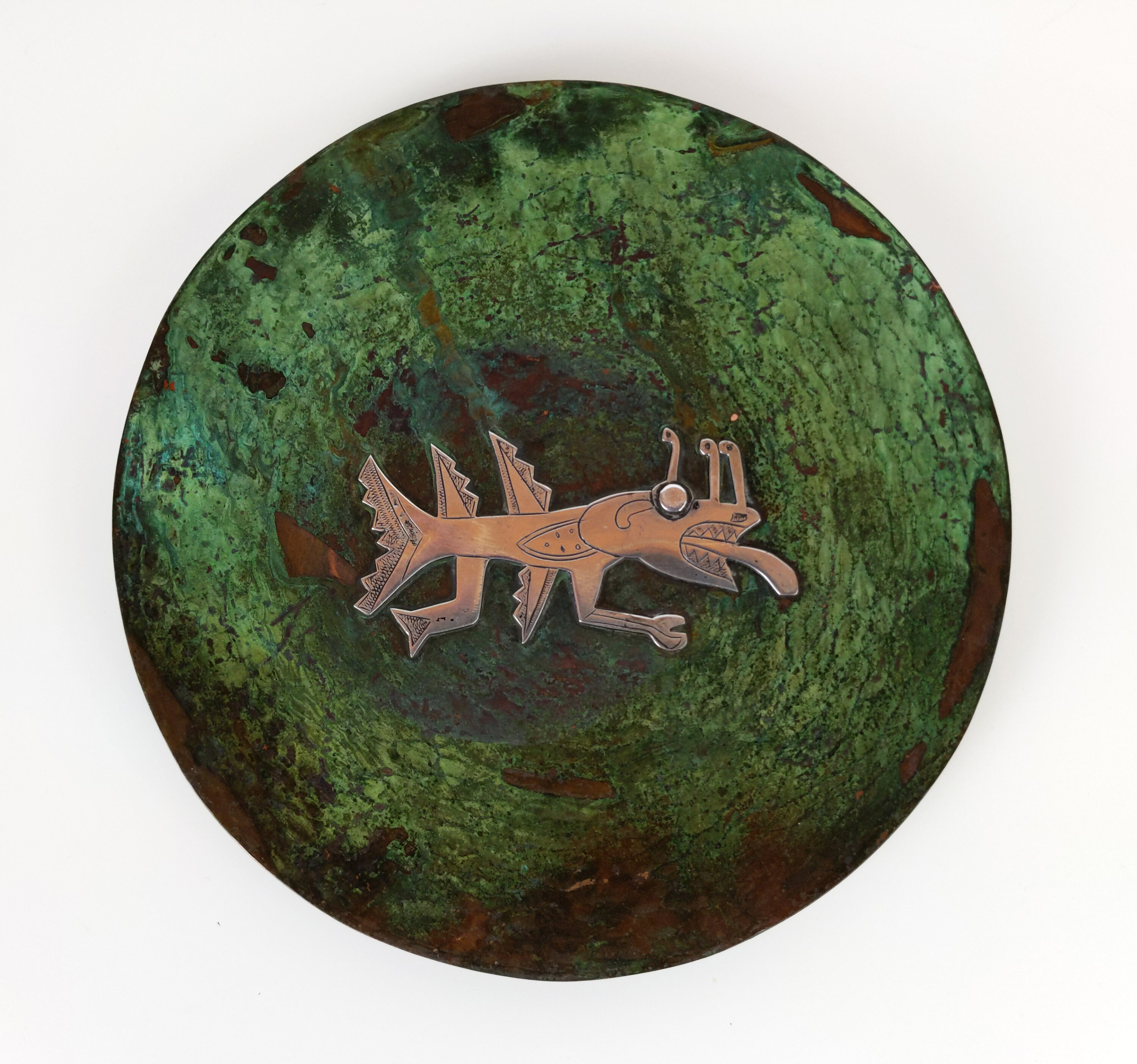 Vintage Mcm Années 1950 Graziella Laffi Du Pérou Signé Argent Sterling et Émail Cuivre Plaque Suspen