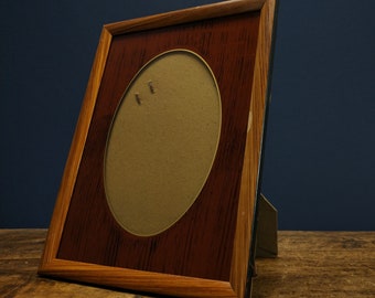 Vintage French Tabletop 1930s Wood and Reverse Painted Faux Bois Photo Frame, Art Deco Picture Frame, Wooden Picture Frame