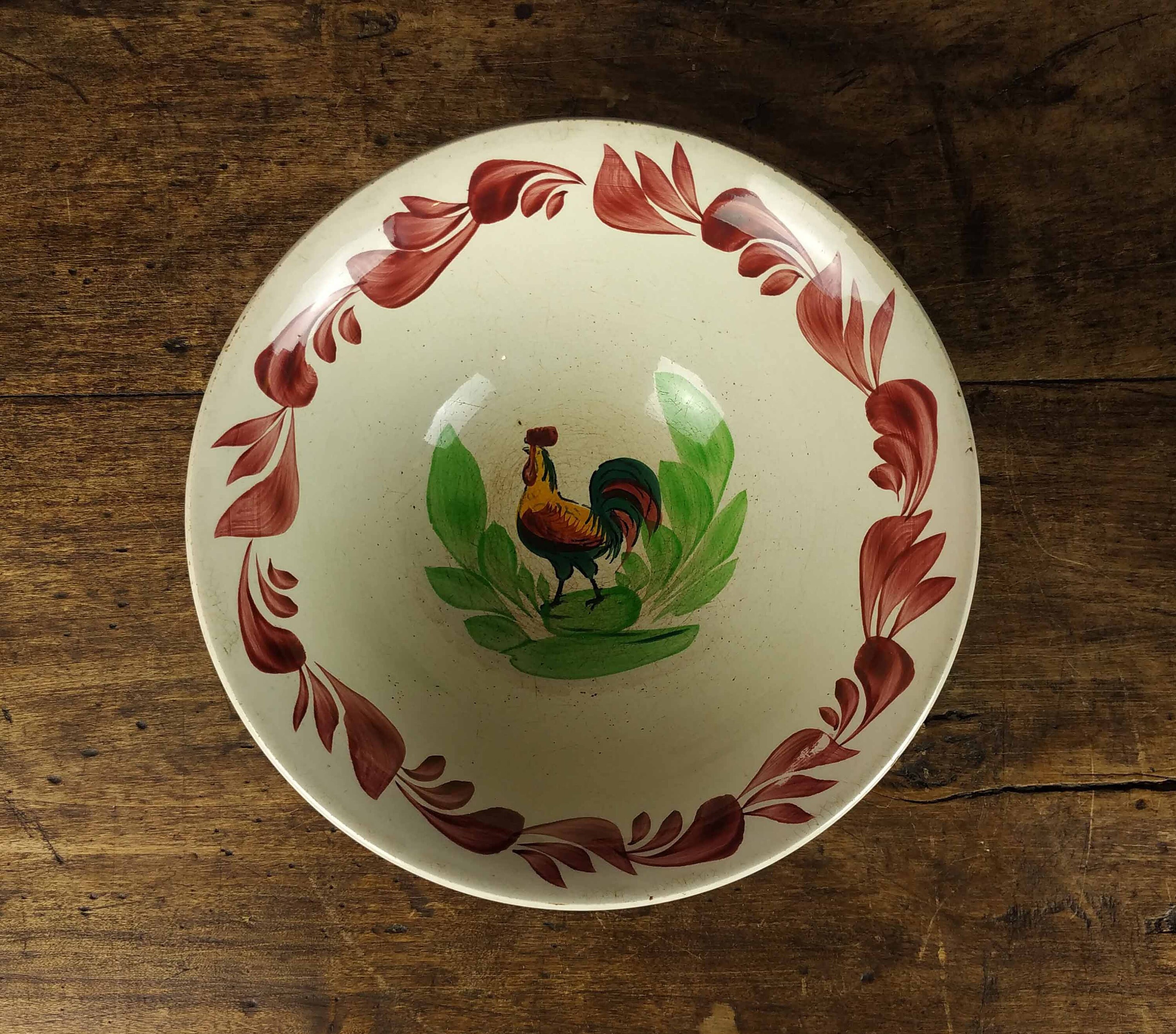 Plat de Poterie Antique Français, Bol Faïence Creil Montereau, Grand en Céramique Décoré Coq, França