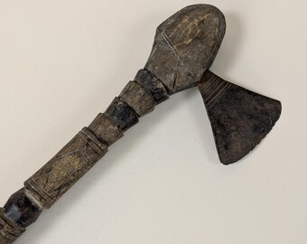 Antique African Tribal Axe With Carved Handle, Collectible