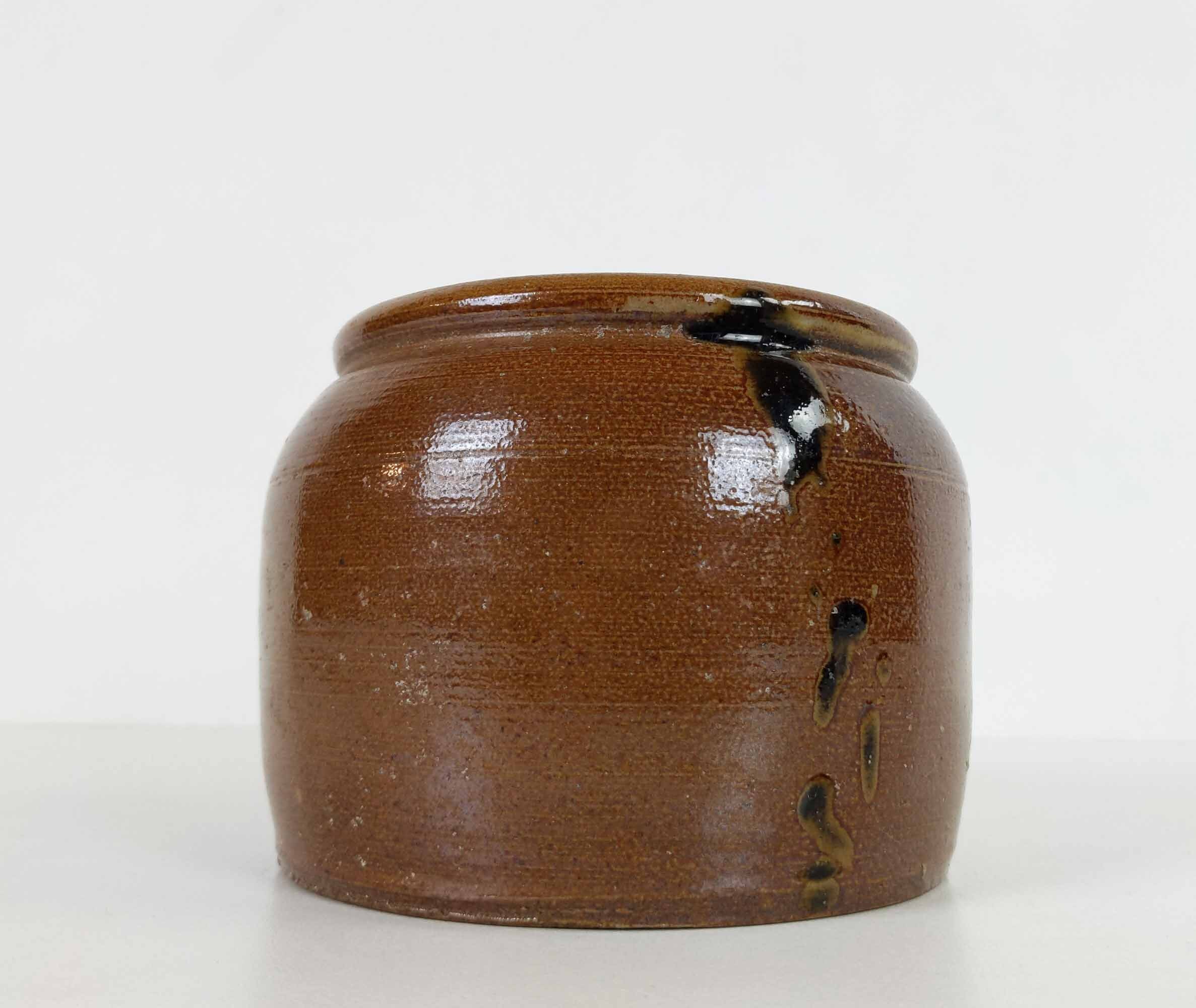 Pot de Roche Primitive, Récipient Français Céramique Redware Antique, Poterie Faïence Vitrée, Décor 