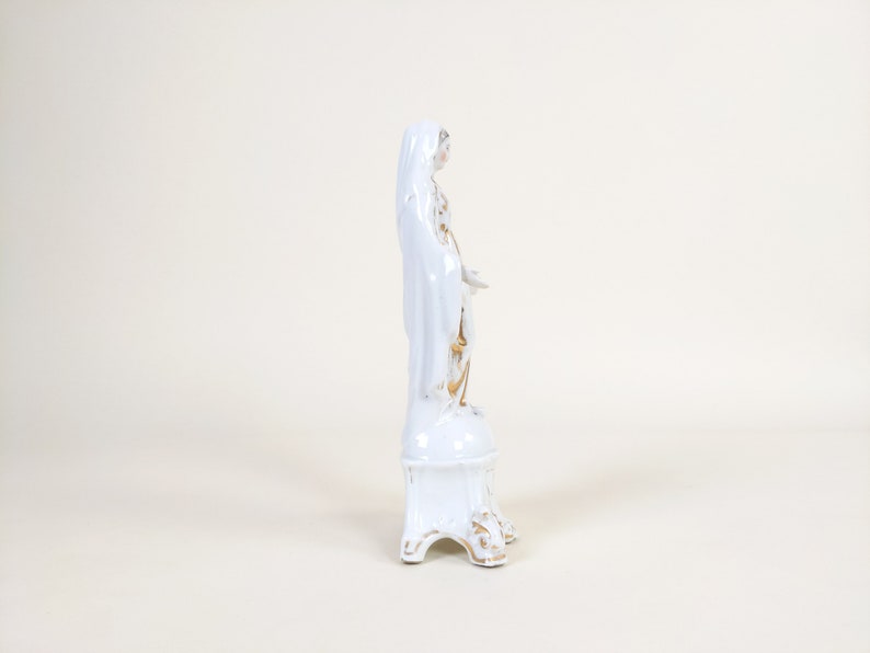 Figurita de porcelana de París de la Virgen María francesa antigua de 1800, estatua de Madonna de cerámica religiosa, capilla de nuestra señora, decoración cristiana antigua imagen 8