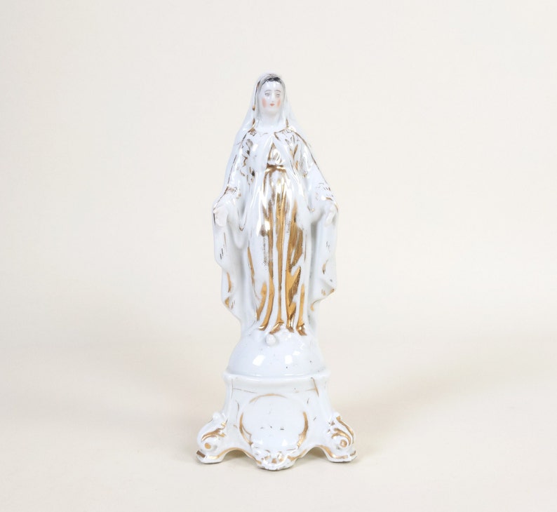 Antique 1800s French Virgin Mary Paris Porcelain Figurine, Religious Ceramic Madonna Statue, Our Lady Home Chapel, Antique Christian Decor image 6