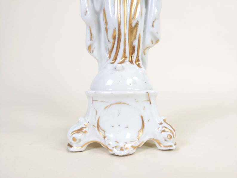 Antique des années 1800 Français Vierge Marie Paris Porcelaine Figurine, Statue de Vierge en céramique religieuse, Chapelle Notre-Dame, Décor chrétien antique image 3