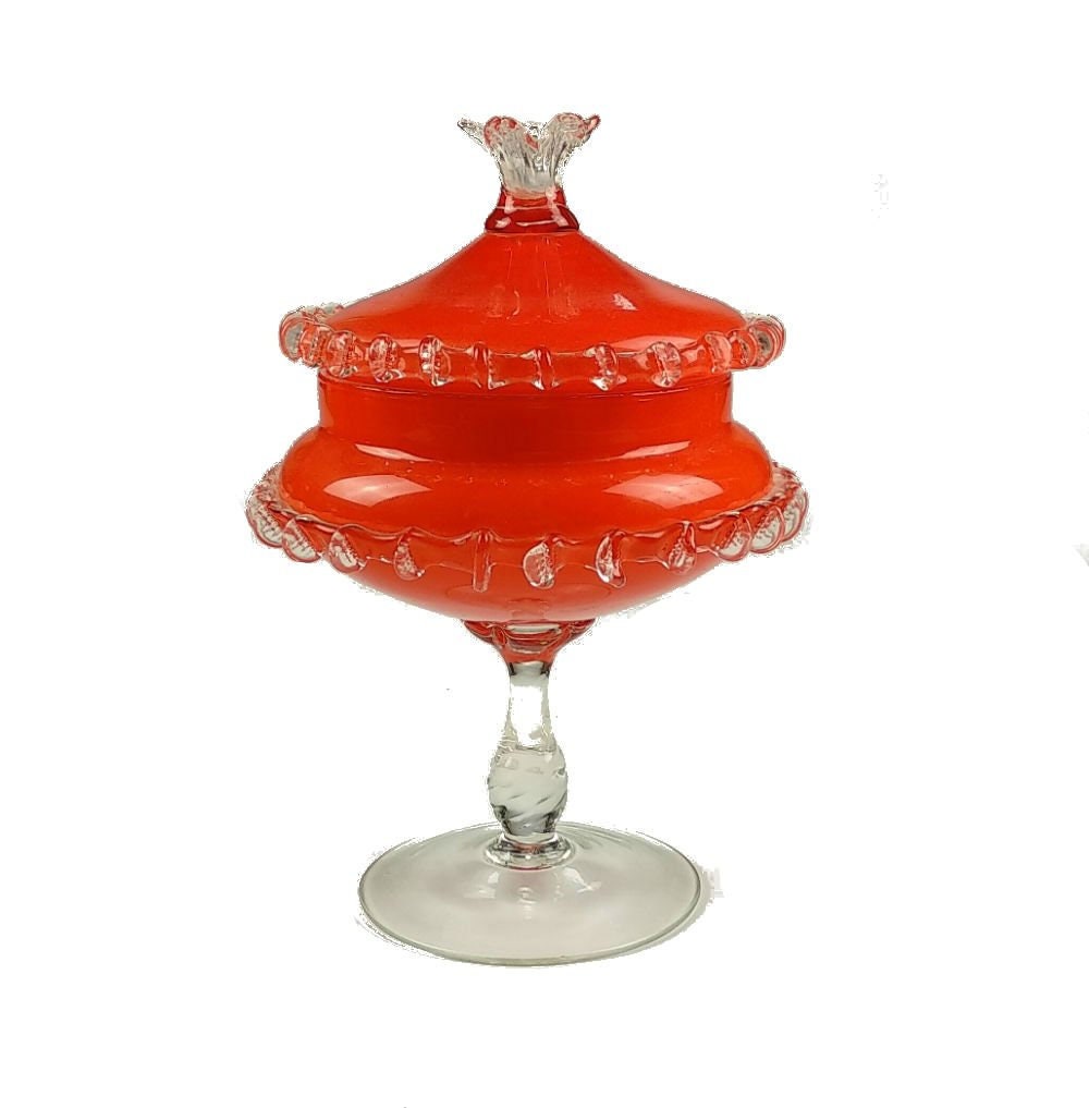 Impressive Vintage Murano Glass Orange Tangelo Compote or Candy