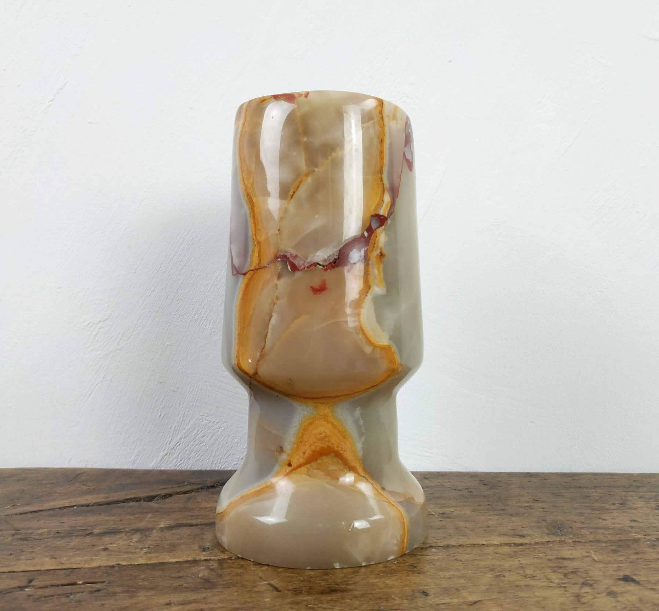 Vintage 1970S Onyx Candle Holder, 3Kg 6lbs Mid Century Stone Stand, Rétro Decorative Candlestick Mcm
