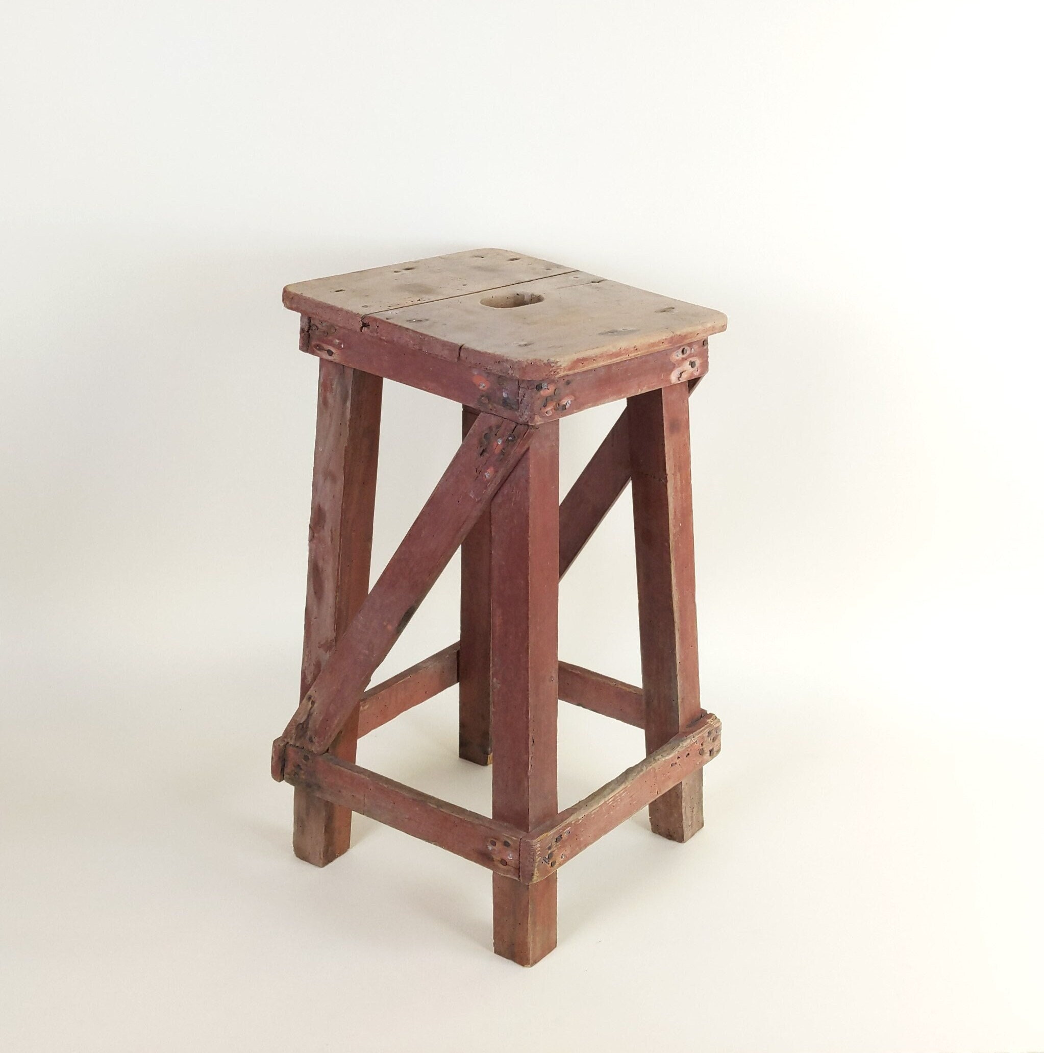 Primitive Antique 1920s Rustic French Four Leg Wood Stool for A ...