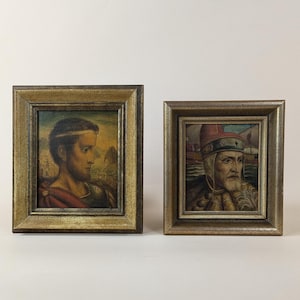 Two Antique French Portrait Paintings Signed Framed Small Oil Painting On Wood Panel, Wall Art From France, Home Gallery Decor