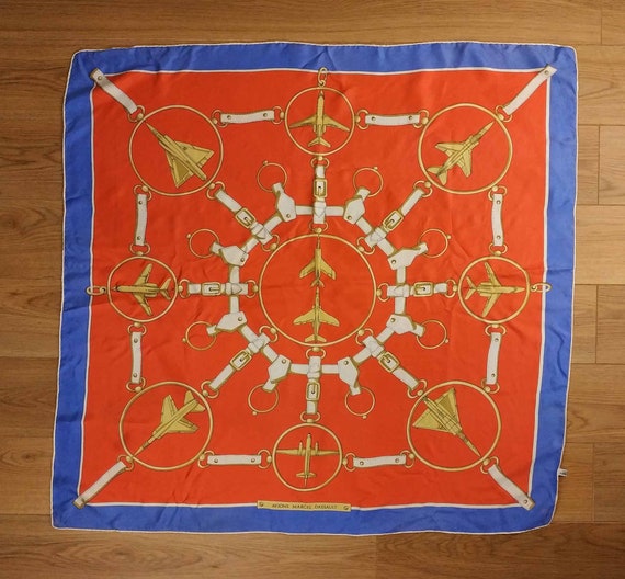 Vintage French Scarf, 1980s Silk Scarf, Vintage Ai